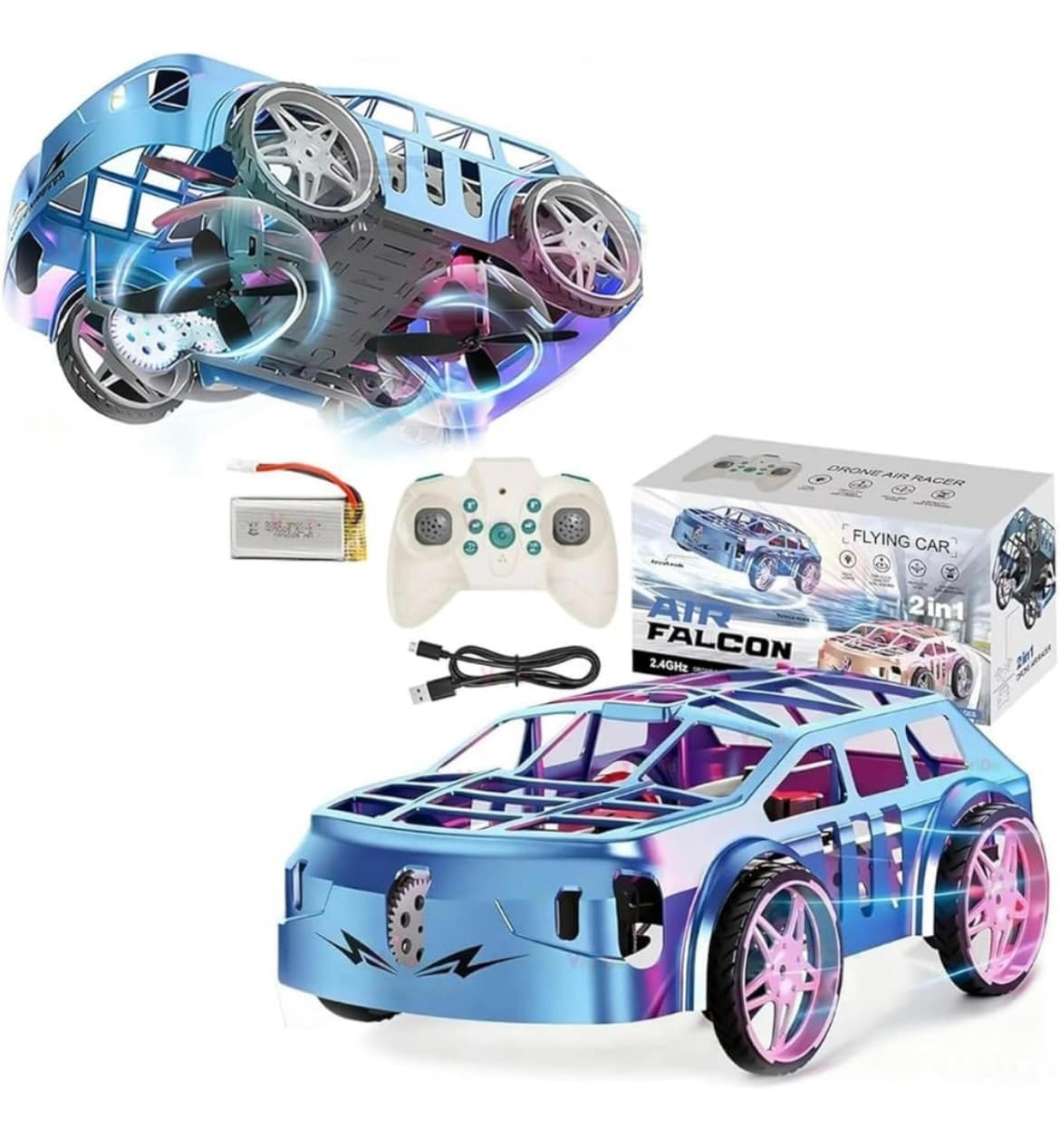 2-in-1 RC Flying Car Toy, 2.4G Remote Control Drone Car with One-Key Takeoff & Landing, Dual Mode RC Vehicle